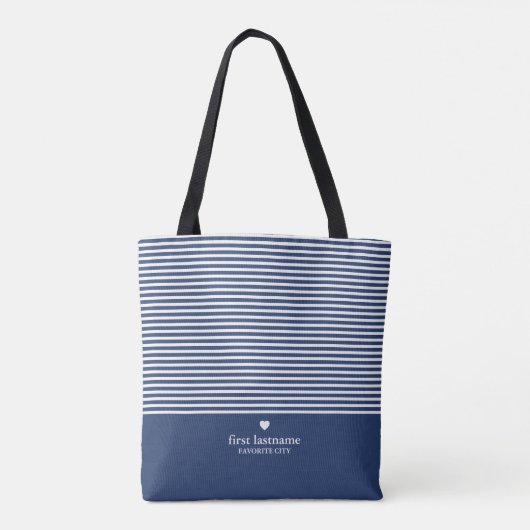 Moderne strips met geüploschaalde hartmonogram tote bag (Achterkant)