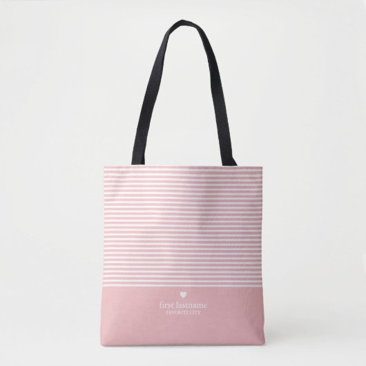 Moderne strips met geüploschaalde hartmonogram tote bag (Voorkant)