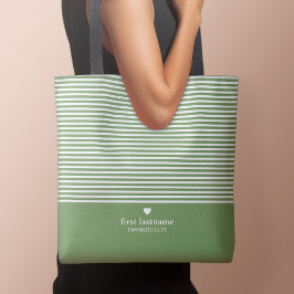 Moderne strips met geüploschaalde hartmonogram tote bag