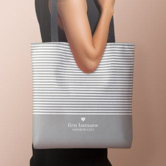 Moderne strips met geüploschaalde hartmonogram tote bag