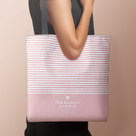 Moderne strips met geüploschaalde hartmonogram tote bag