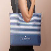 Moderne strips met geüploschaalde hartmonogram tote bag