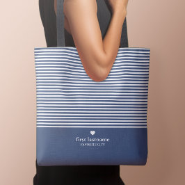 Moderne strips met geüploschaalde hartmonogram tote bag