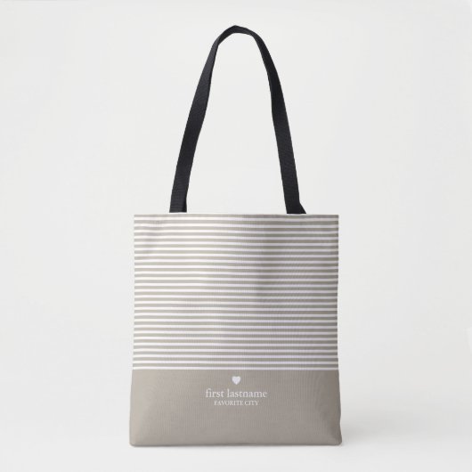 Moderne strips met geüploschaalde hartmonogram tote bag (Voorkant)