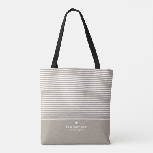 Moderne strips met geüploschaalde hartmonogram tote bag (Achterkant)