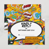 Moderne Strips Pop Art RSVP Kaartje (Voorkant / Achterkant)