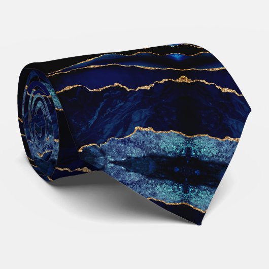 Moderne Stropdas Agate Navy Blue Gold Marble (Opgerold)