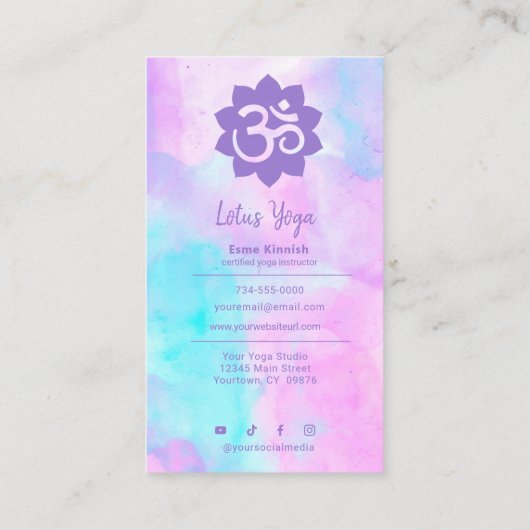 Moderne Stropdas-kleurstof Waterverf Yoga Studio I Visitekaartje (Achterkant)
