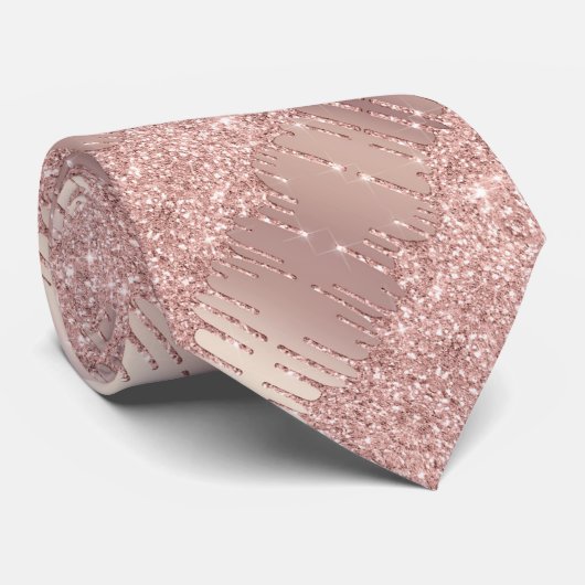 Moderne Stropdas - Roos Gold Blush Glitter Drivers (Opgerold)