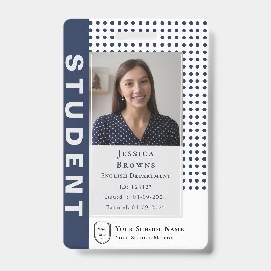 Moderne Student Docent Marine Blauwe Foto Universi Badge (Front)