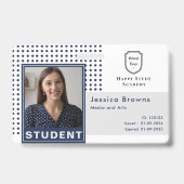 Moderne Student ID Foto Marine Blue University Badge (Voorkant)