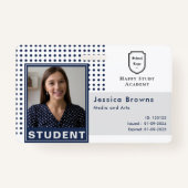 Moderne Student ID Foto Marine Blue University Badge (Voorkant)