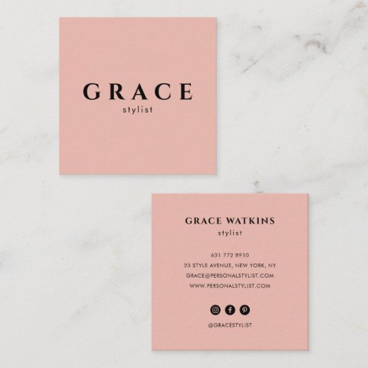 Moderne stylist minimalistische roze zwarte ontwer vierkante visitekaartje (Voorkant / Achterkant)