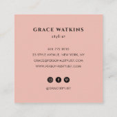 Moderne stylist minimalistische roze zwarte ontwer vierkante visitekaartje (Achterkant)