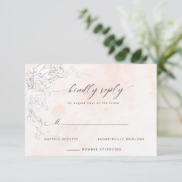 Moderne subtiele Blush Floral RSVP-kaart RSVP Kaartje