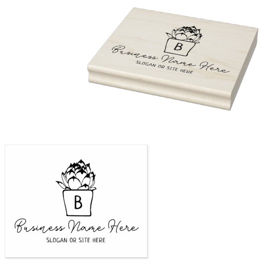 Moderne Succulent Monogram Custom Business, Groot Rubberstempel (Gestempeld)