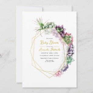 Moderne Succulente Geometrische Baby Shower Kaart