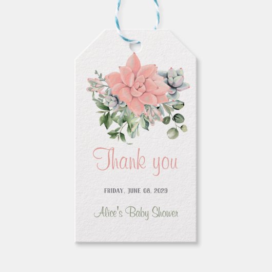 Moderne Succulente Watercolor Botanische Groene Ko Cadeaulabel (Voorkant)