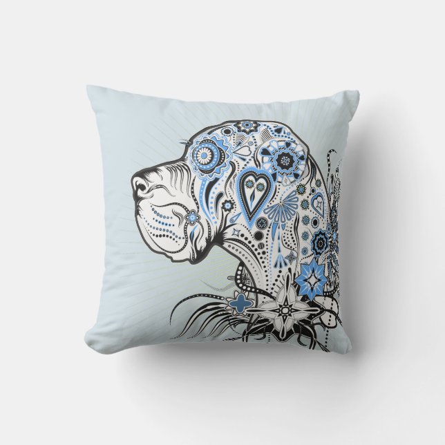 Moderne Suiker Schedel Dog Great Dane Kussen (Voorkant)