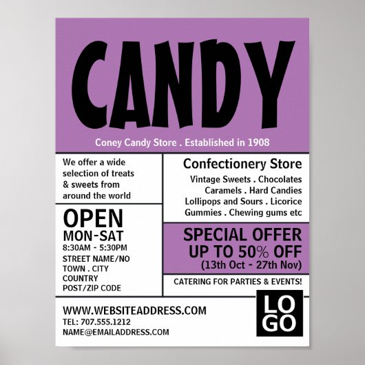 Moderne suikergoedproducten, Adverteren Poster (Voorkant)