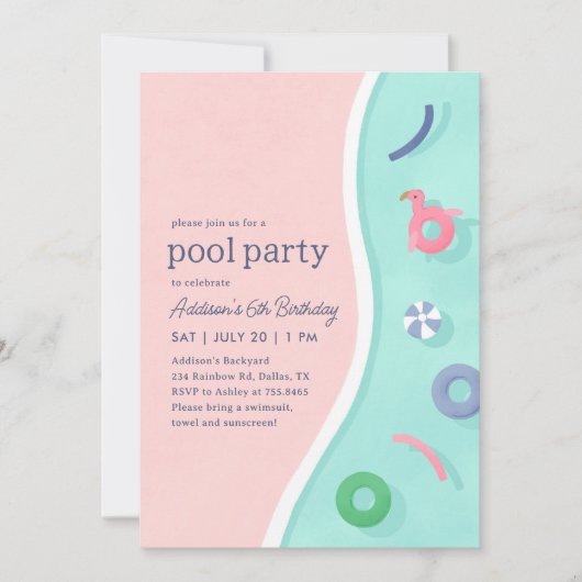 Moderne Summer Pool Party Verjaardag Kaart (Voorkant)