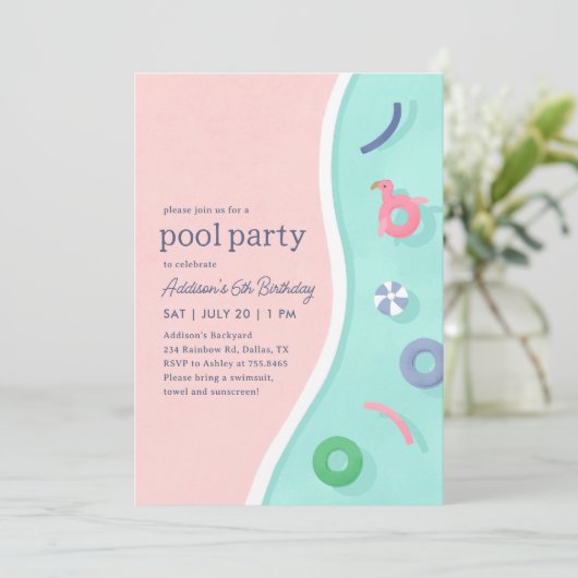 Moderne Summer Pool Party Verjaardag Kaart (Staand voorkant)