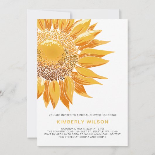 Moderne SunFlower Bridal Shower-uitnodigingen Kaart (Voorkant)