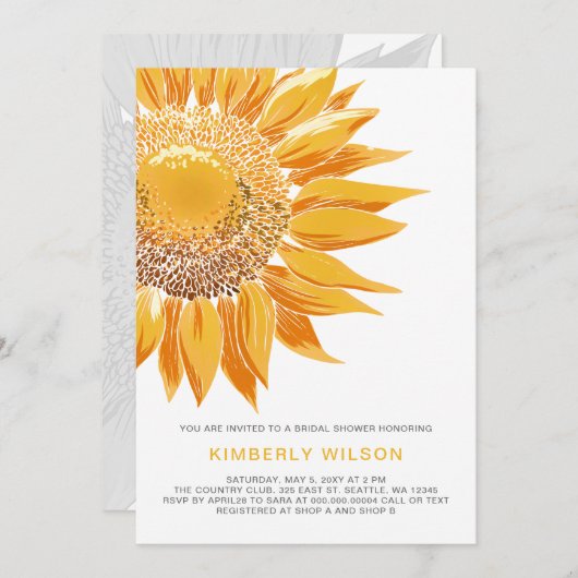 Moderne SunFlower Bridal Shower-uitnodigingen Kaart (Voorkant / Achterkant)