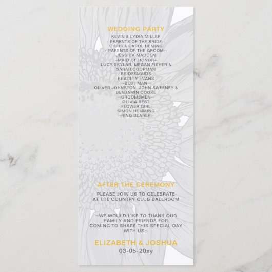 Moderne SunFlower Wedding-programma's Programmakaart (Achterkant)