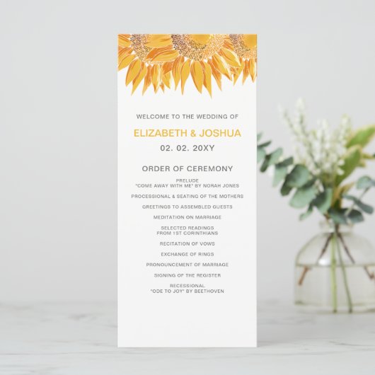 Moderne SunFlower Wedding-programma's Programmakaart (Staand voorkant)