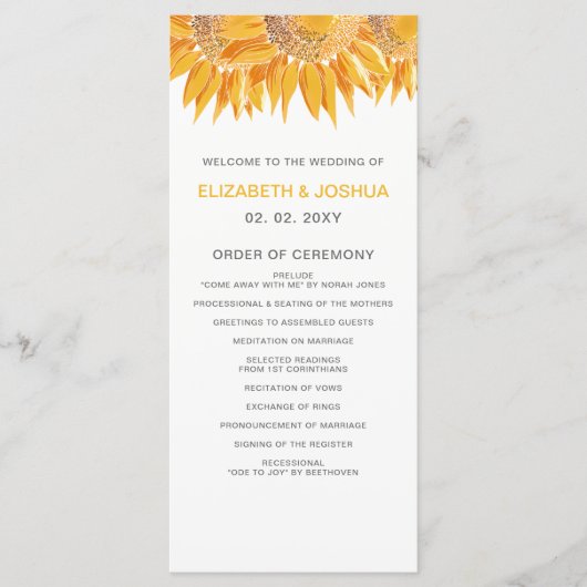 Moderne SunFlower Wedding-programma's Programmakaart (Voorkant)
