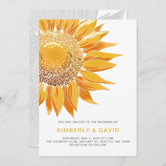Moderne SunFlower Wedding-uitnodigingen Kaart (Voorkant / Achterkant)