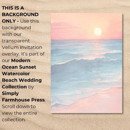 Moderne Sunset Beach Achtergrond Vellum bruiloft Kaart