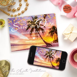 Moderne Sunset Beach & Stars Save the Date Trouwda Kaart