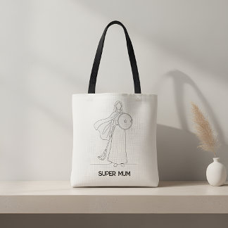 Moderne Super Moeder Krijger Lijntekening Tote Bag