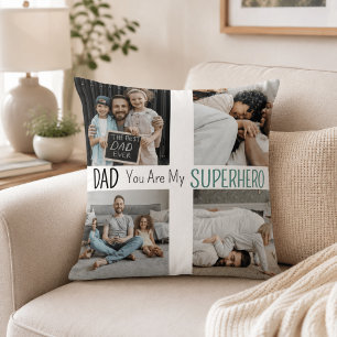 Moderne Superheld Familie Foto Collage voor Vader Kussen