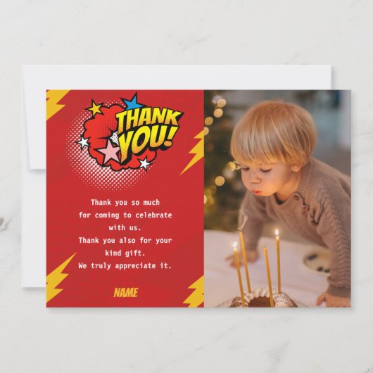 Moderne, Superheld jongen foto verjaardag Bedankkaart (Voorkant)