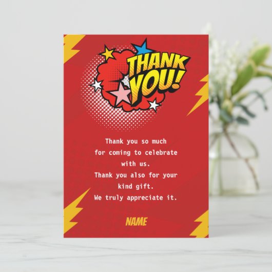 Moderne, Superheld jongen verjaardag Bedankkaart (Staand voorkant)