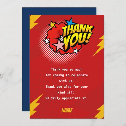 Moderne, Superheld jongen verjaardag Bedankkaart (Voorkant / Achterkant)