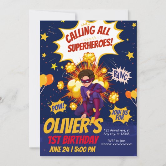 Moderne, Superheld jongen verjaardag Kaart (Voorkant)