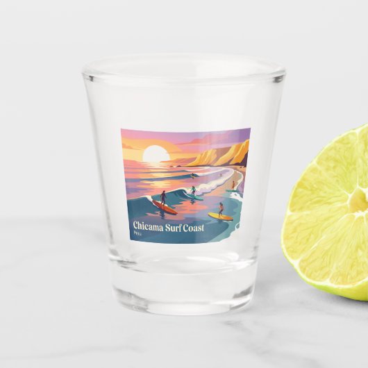 Moderne Surfer Zonsondergang Chicama Peru Shot Glas (Voorkant)