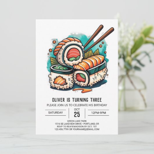 Moderne Sushi Kids verjaardag Kaart (Staand voorkant)