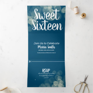 Moderne Sweet 16 Bokeh Lichten Fotografie Drieluik Uitnodiging