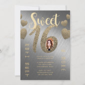 Moderne SWEET 16 FOTO nodigt zilver Gold Glitter u Kaart (Voorkant)