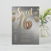 Moderne SWEET 16 FOTO nodigt zilver Gold Glitter u Kaart (Staand voorkant)