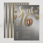 Moderne SWEET 16 FOTO nodigt zilver Gold Glitter u Kaart (Voorkant / Achterkant)
