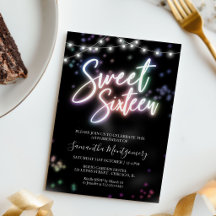 Moderne Sweet 16 Kleurrijke Neon Glow Uitnodiging