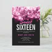 Moderne Sweet 16 Party Roze Sparkling Lights Kaart (Staand voorkant)
