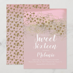 Moderne Sweet 16 Rosita Gouden Geometrische Blush Kaart
