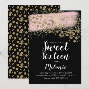 Moderne Sweet 16 Rosita Gouden Geometrische Zwarte Kaart